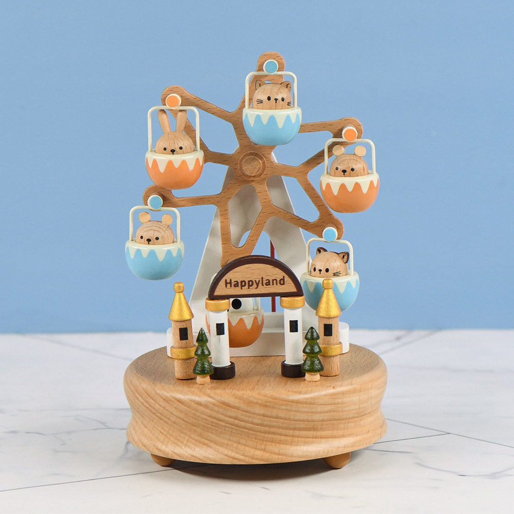 Kitty Cat & Friends Ferris Wheel - Love Story Tune - Premium Wooden Music Box