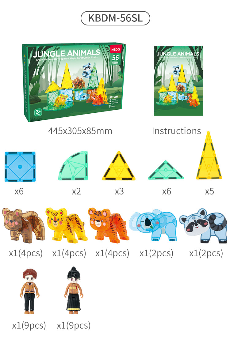 Magnetic Tiles Jungle Animals 56 Pcs Set