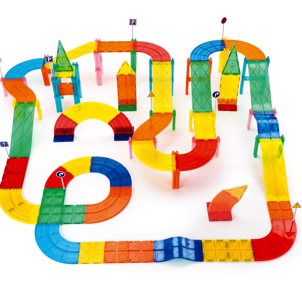 150 Pcs Magnetic Tiles Racing Car Set