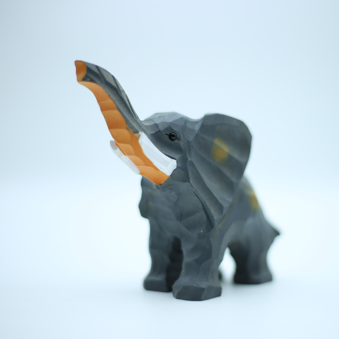 Hand Carved Wooden Elephant - 10cm