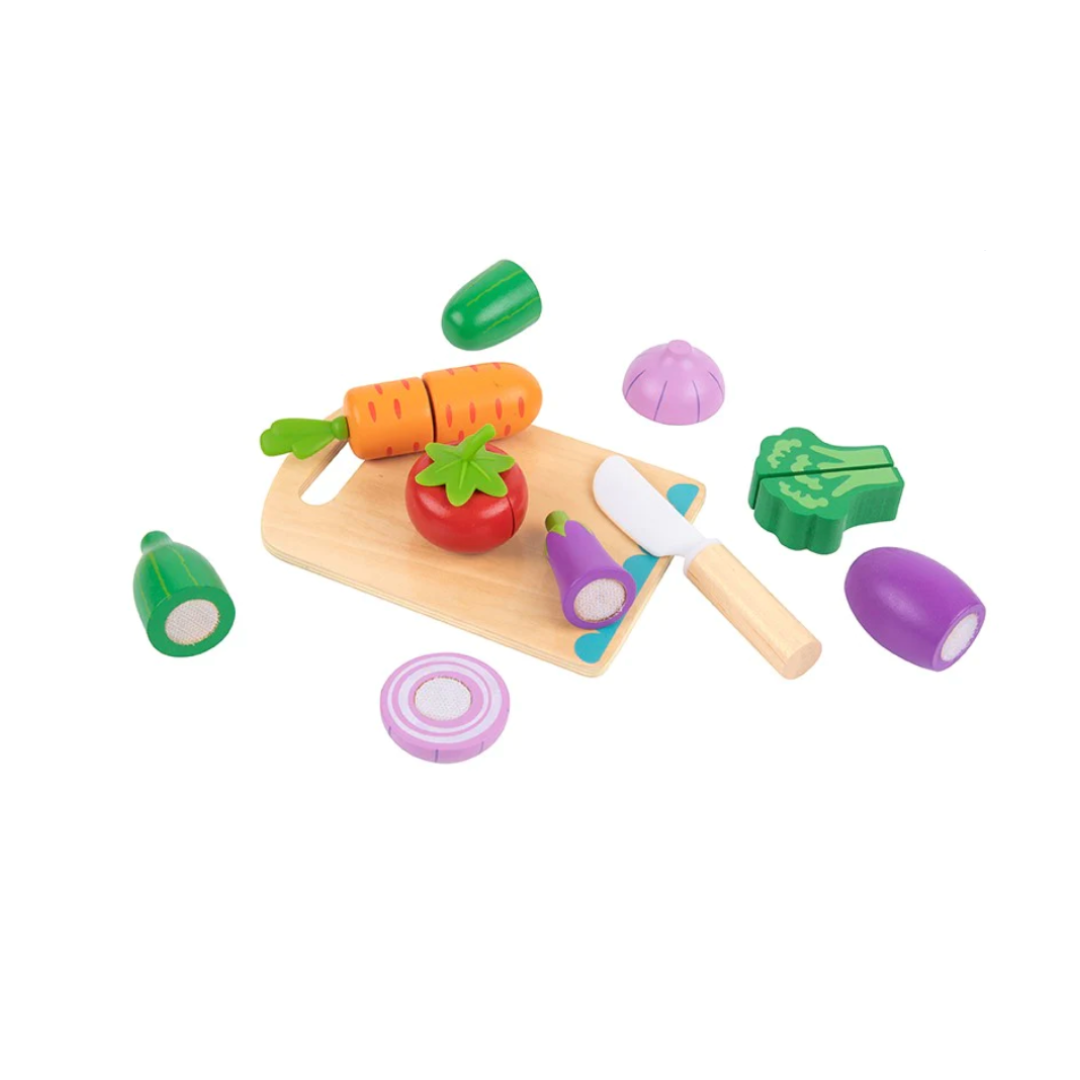 Take Me Away Wooden Cutting Fruit Vegetables Set for Kids - Pretend Play Food Toy Set with Wooden Knife and Tray Learning Toys for Toddlers (Fruit-E)