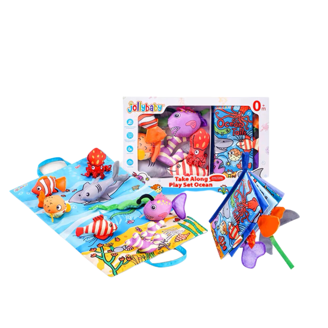 JollyBaby Take-Along Play Mat with Cloth Book - Ocean(Gift box)