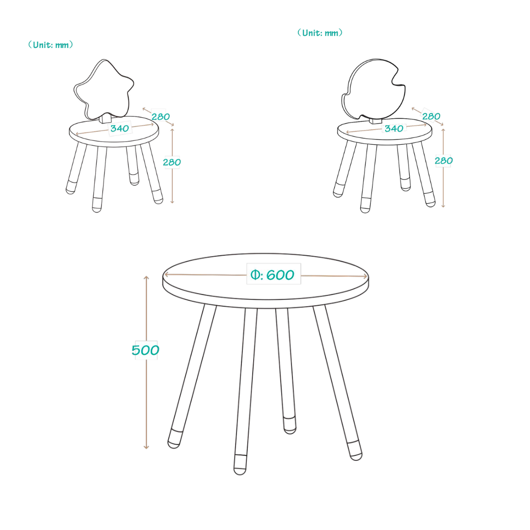 Premium Kids Wood Table and Chair Set (1 table & 2 chairs)
