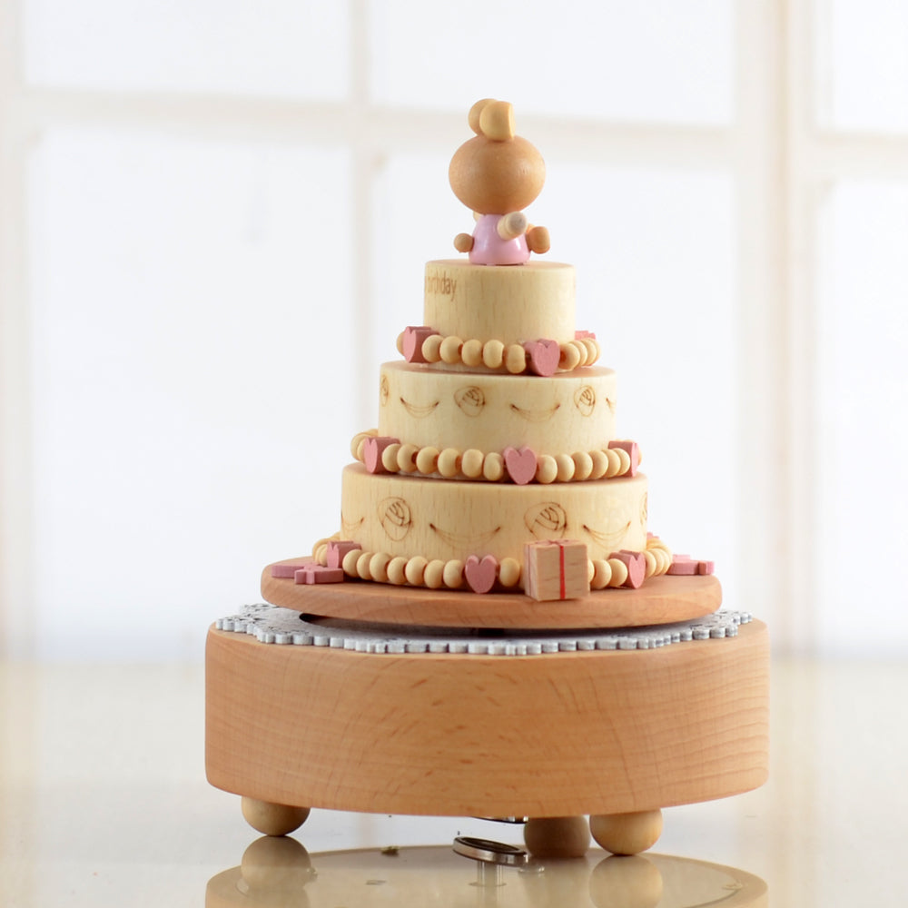 Wooden Music Box - Rotating Birthday Cake