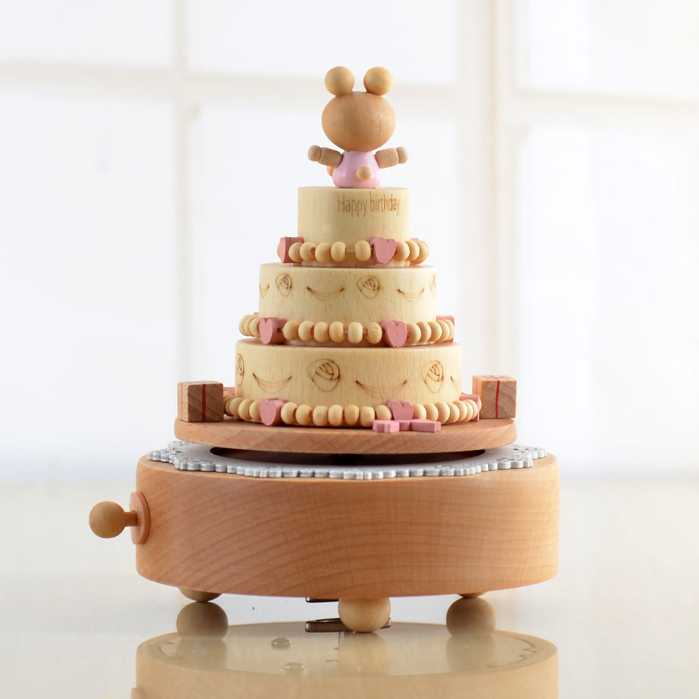 Wooden Music Box - Rotating Birthday Cake