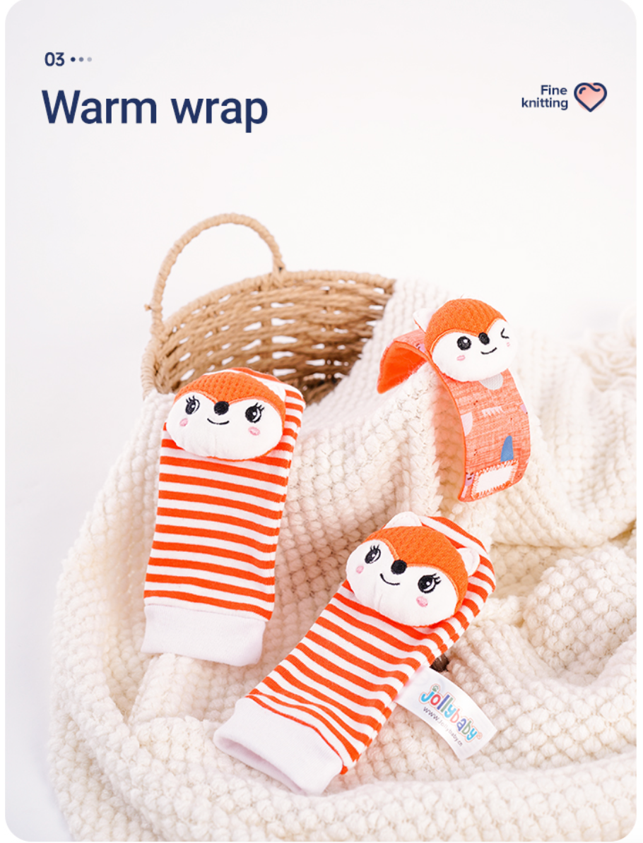 Jollybaby Newborn Wrist Rattles Foot Finder Toys 4 Pcs Gift Set - Fox