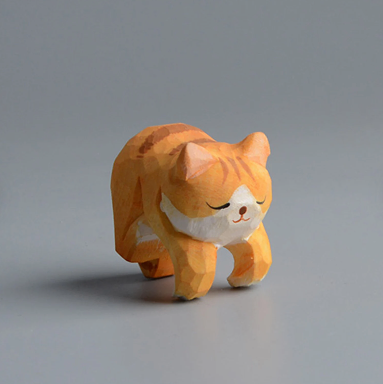 Hand Carved Orange Pussy Cat - 4cm