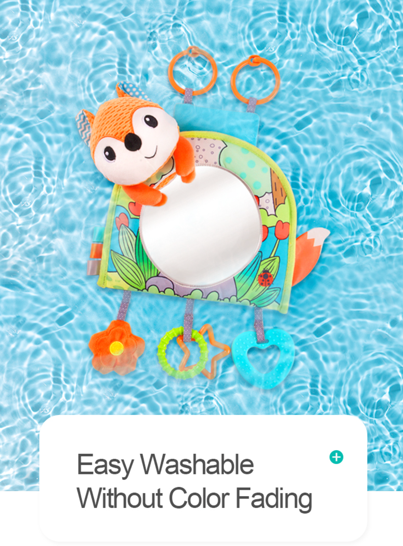 Sozzy Baby Teether Fox Mirror: Attract Attention Travel Car Seat & Stroller Hanging Toys - Gray