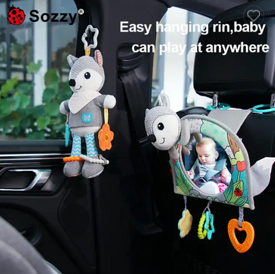 Sozzy Baby Teether Fox Mirror: Attract Attention Travel Car Seat & Stroller Hanging Toys - Gray