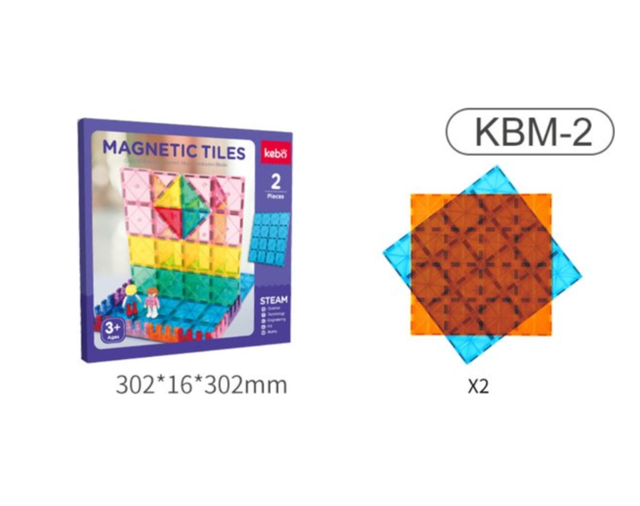 Kebo Large Magnetic Tiles (30x30cm) - 2 Pieces