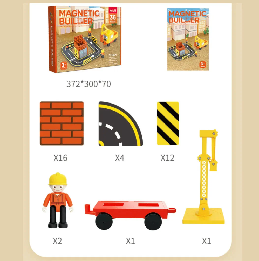 Magnetic Tiles Builder with Crane and Roads - 36 Pieces