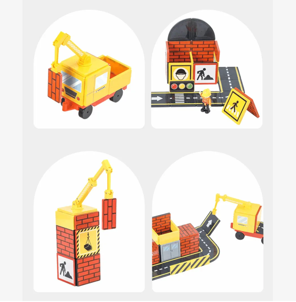 Magnetic Tiles Builder with Crane and Roads - 36 Pieces