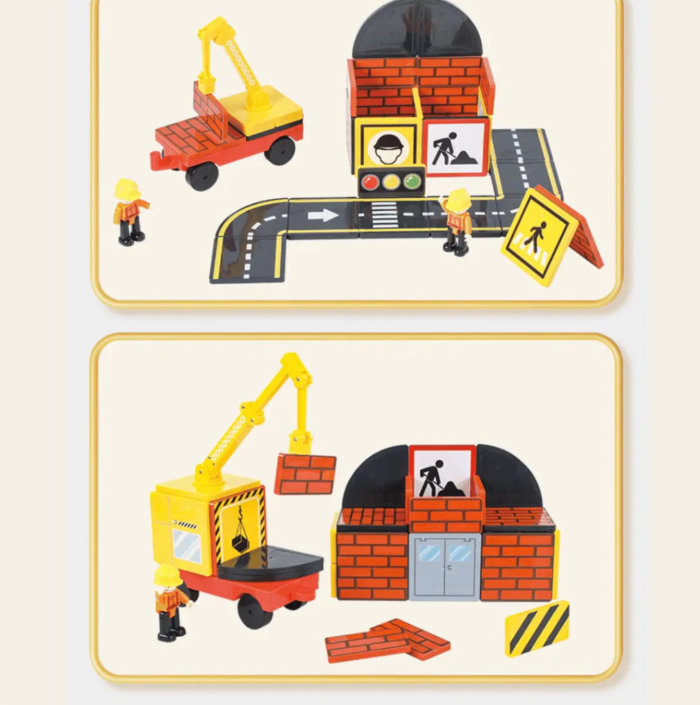 Magnetic Tiles Builder with Crane and Roads - 36 Pieces