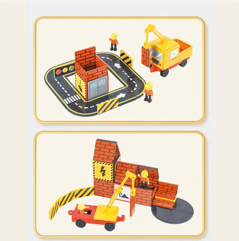 Magnetic Tiles Builder with Crane and Roads - 36 Pieces