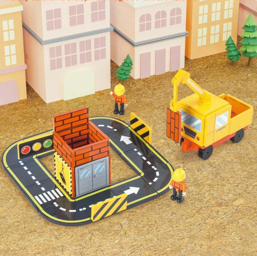 Magnetic Tiles Builder with Crane and Roads - 36 Pieces