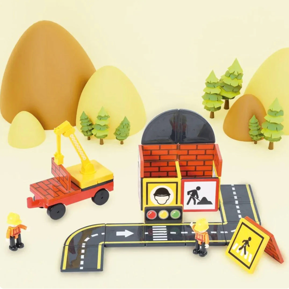 Magnetic Tiles Builder with Crane and Roads - 36 Pieces