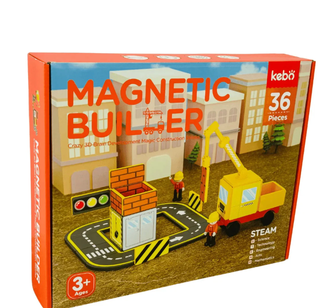 Magnetic Tiles Builder with Crane and Roads - 36 Pieces
