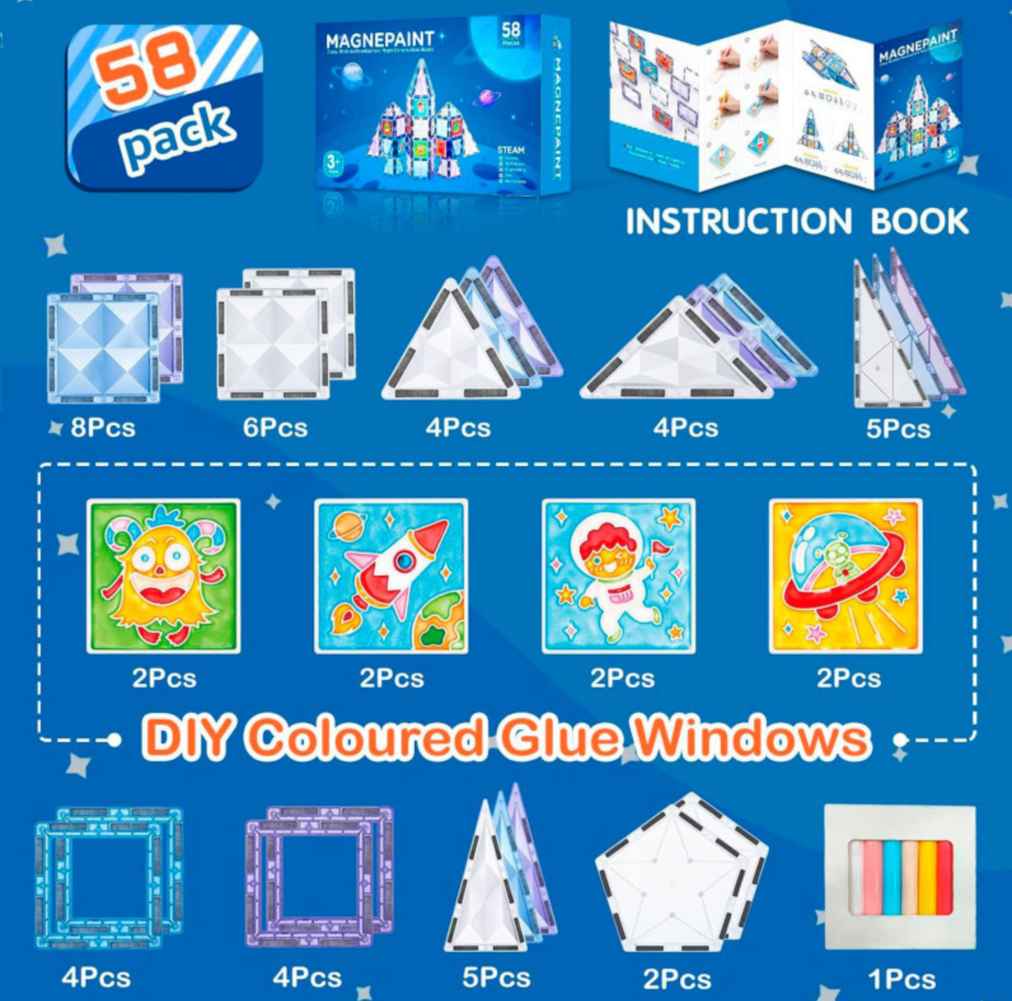 Magnetic Tiles Magnepaint - 58 Pieces