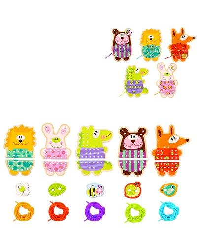 Tooky Toy Wooden Animal Sewing Game, Laced Animals