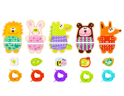 Tooky Toy Wooden Animal Sewing Game, Laced Animals