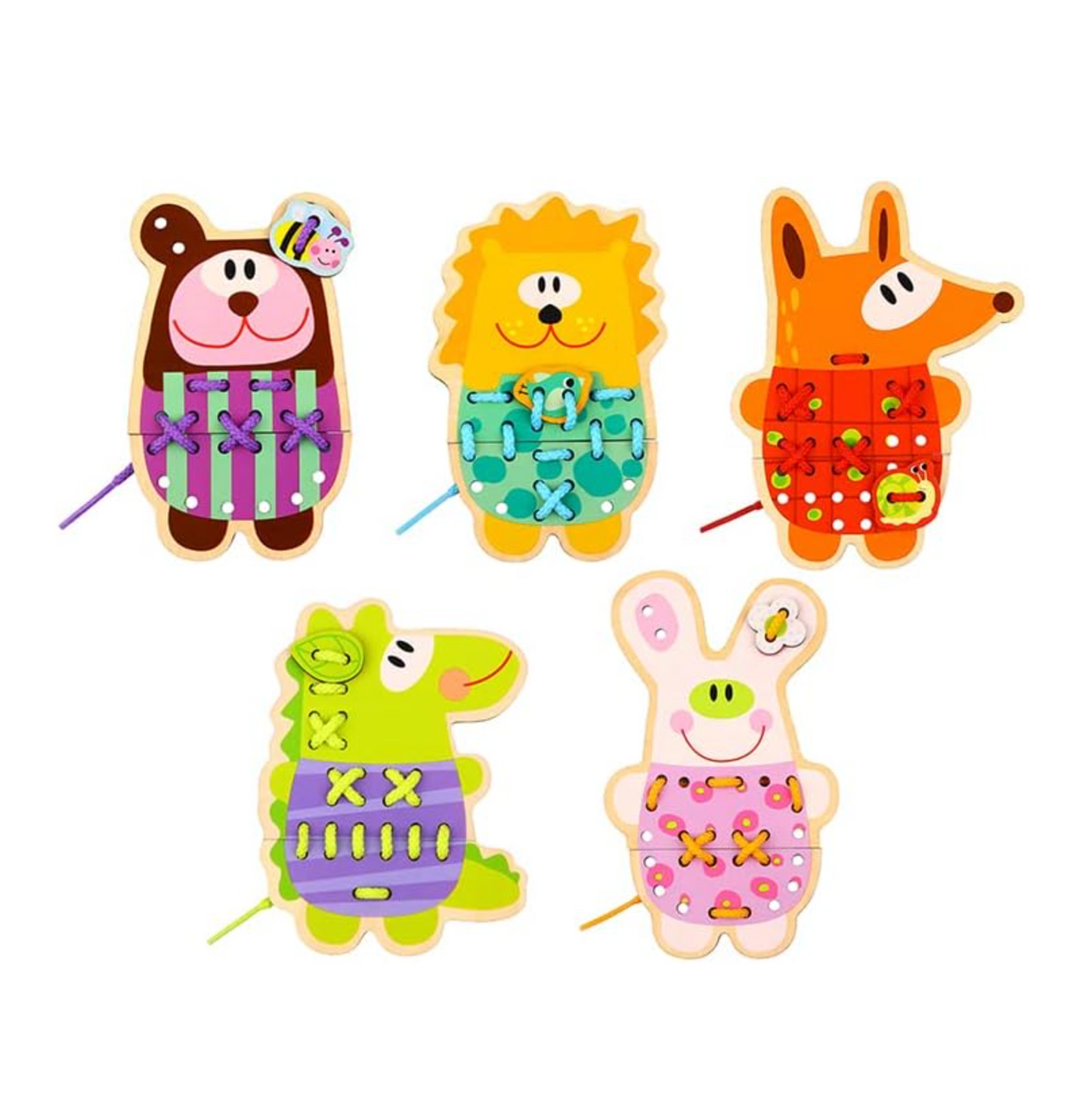 Tooky Toy Wooden Animal Sewing Game, Laced Animals