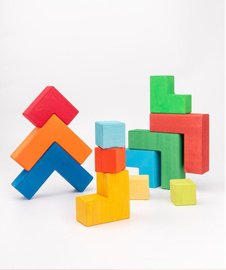 Wooden Rainbow Corner-Square Large Jigsaw Puzzle Block--12 PCS Montessori