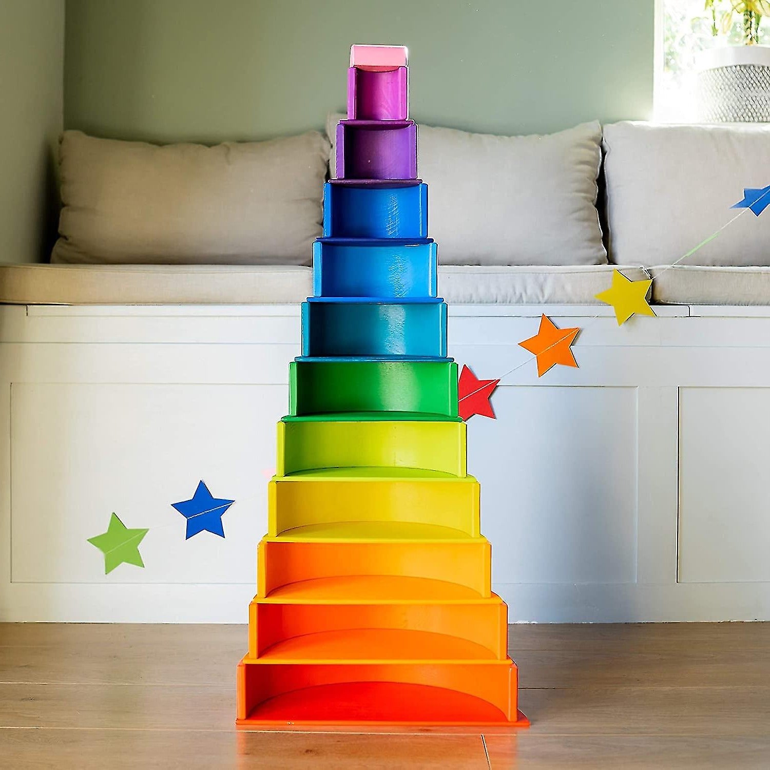 Wooden Rainbow Semi-Circles with wooden rainbow