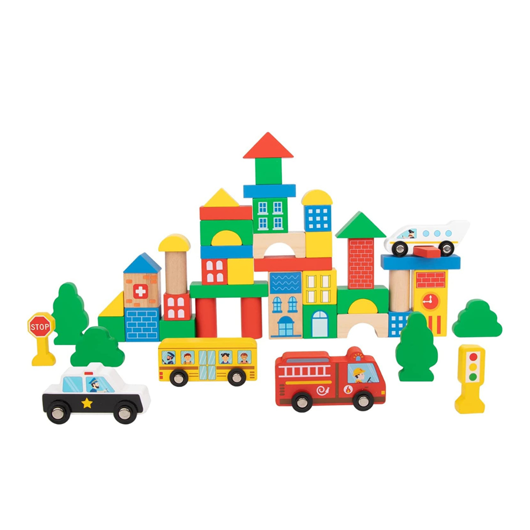 Super Combo! TookyToy 50 Pcs City Block + 21 Pcs City Cardboard Floor Puzzle