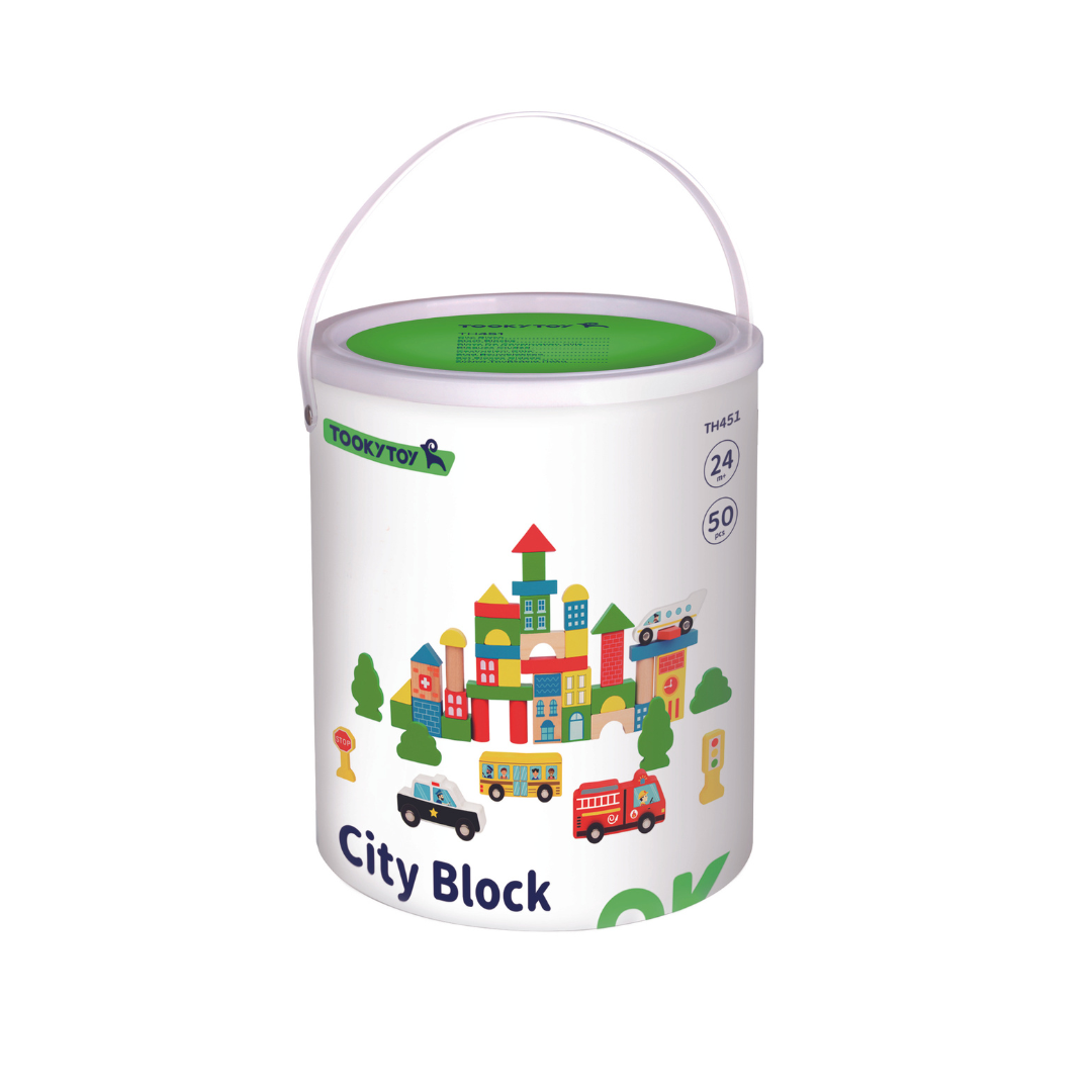 Super Combo! TookyToy 50 Pcs City Block + 21 Pcs City Cardboard Floor Puzzle
