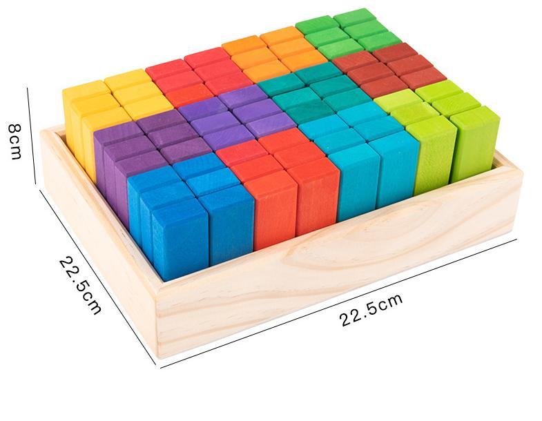 Wooden Rainbow Building Slats in Tower Box 72 pcs- Montessori toys