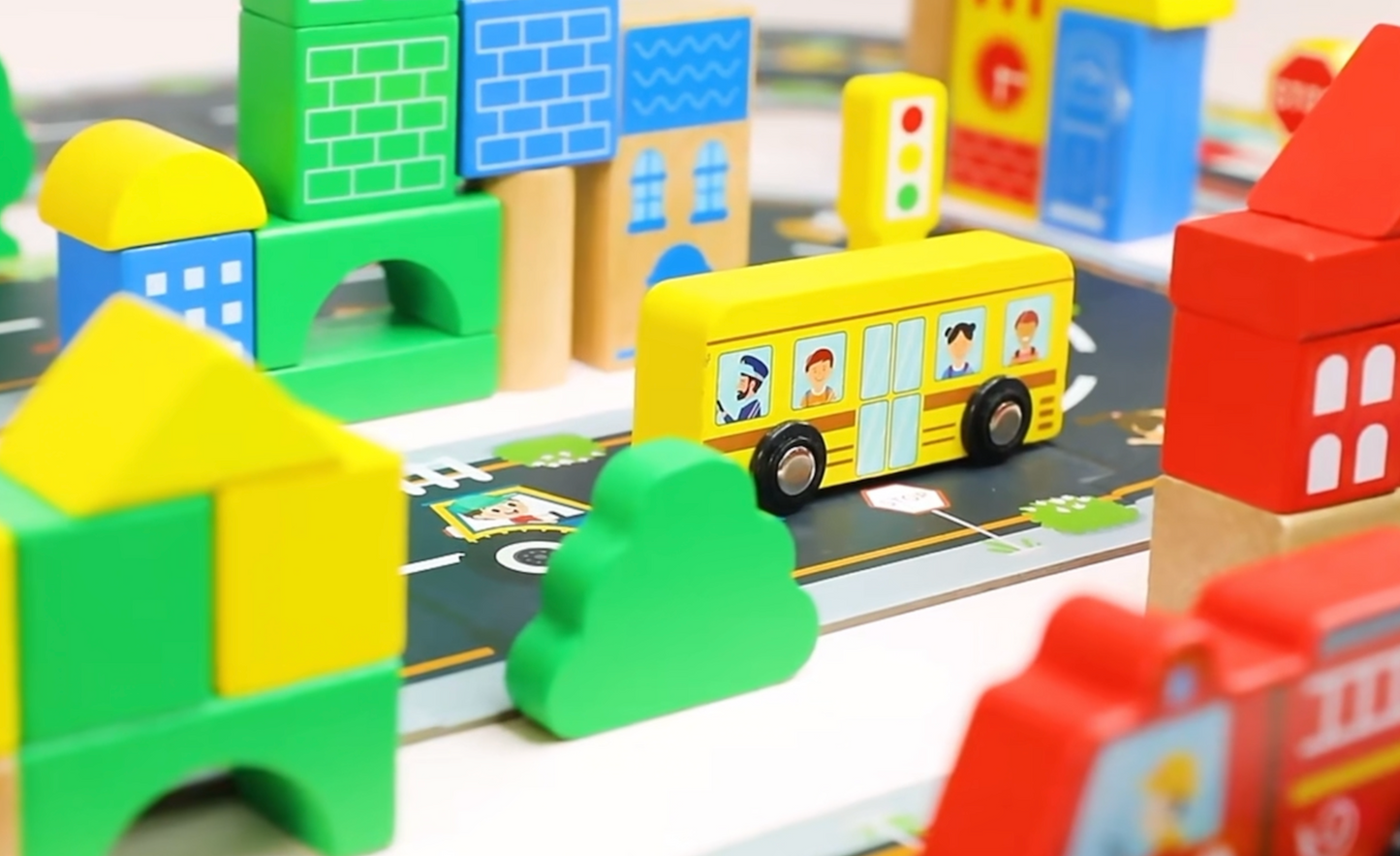Super Combo! TookyToy 50 Pcs City Block + 21 Pcs City Cardboard Floor Puzzle