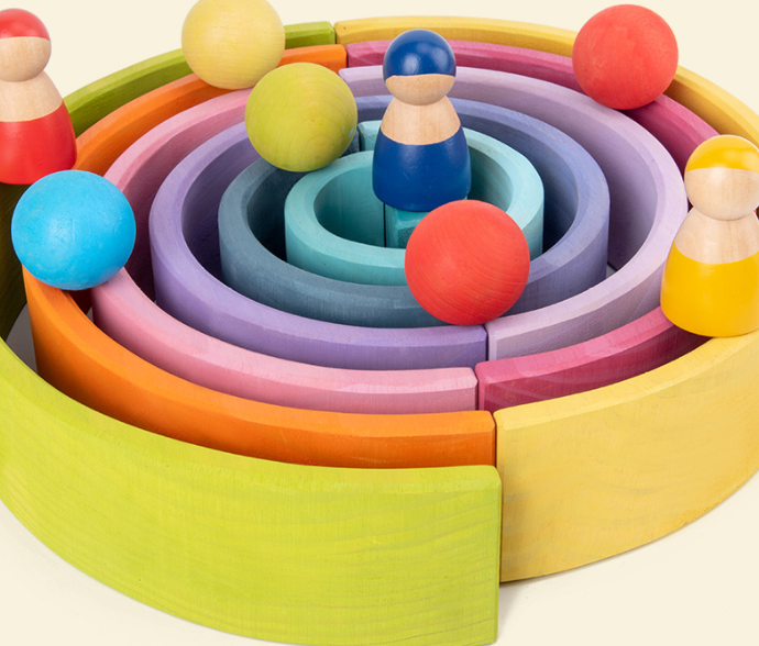 Prism Play 12 Pcs Large Wooden Rainbow Stacker - Pinewood Macaron Colour