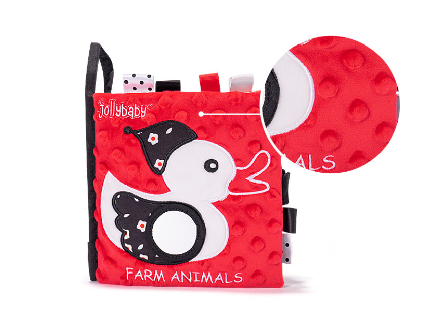 Jollybaby Black, White and Red Baby Book with Box - Farm Animals