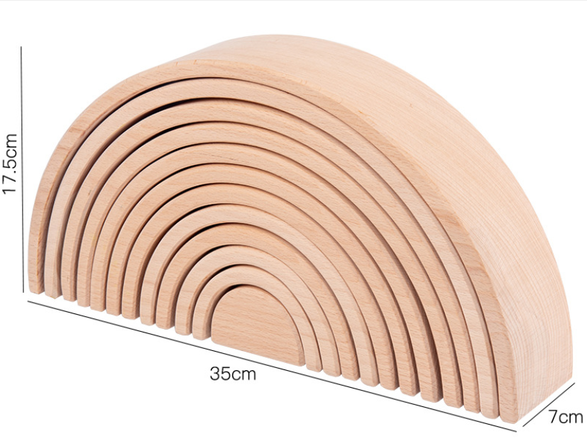 Prism Play Rubberwood 12 Pcs Large Rainbow Stacker -Naturally Colour Unvarnished