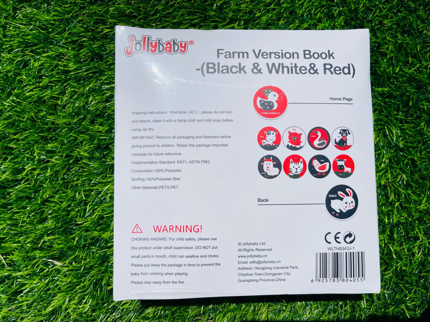 Jollybaby Black, White and Red Baby Book with Box - Farm Animals