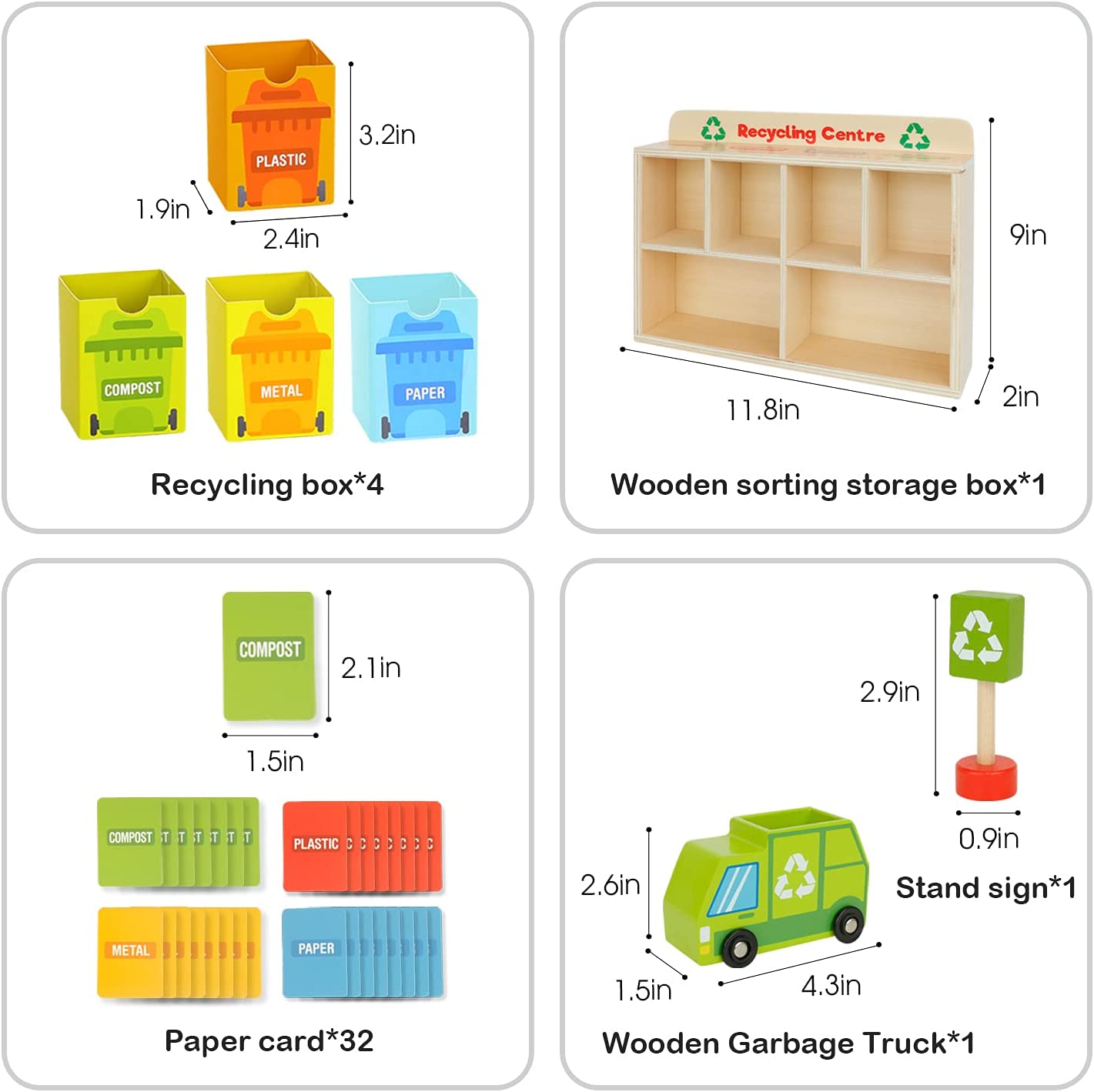 39pc Tooky Toy Wooden Recycling Centre 3y+ Kids/Toddler Educational Game Play