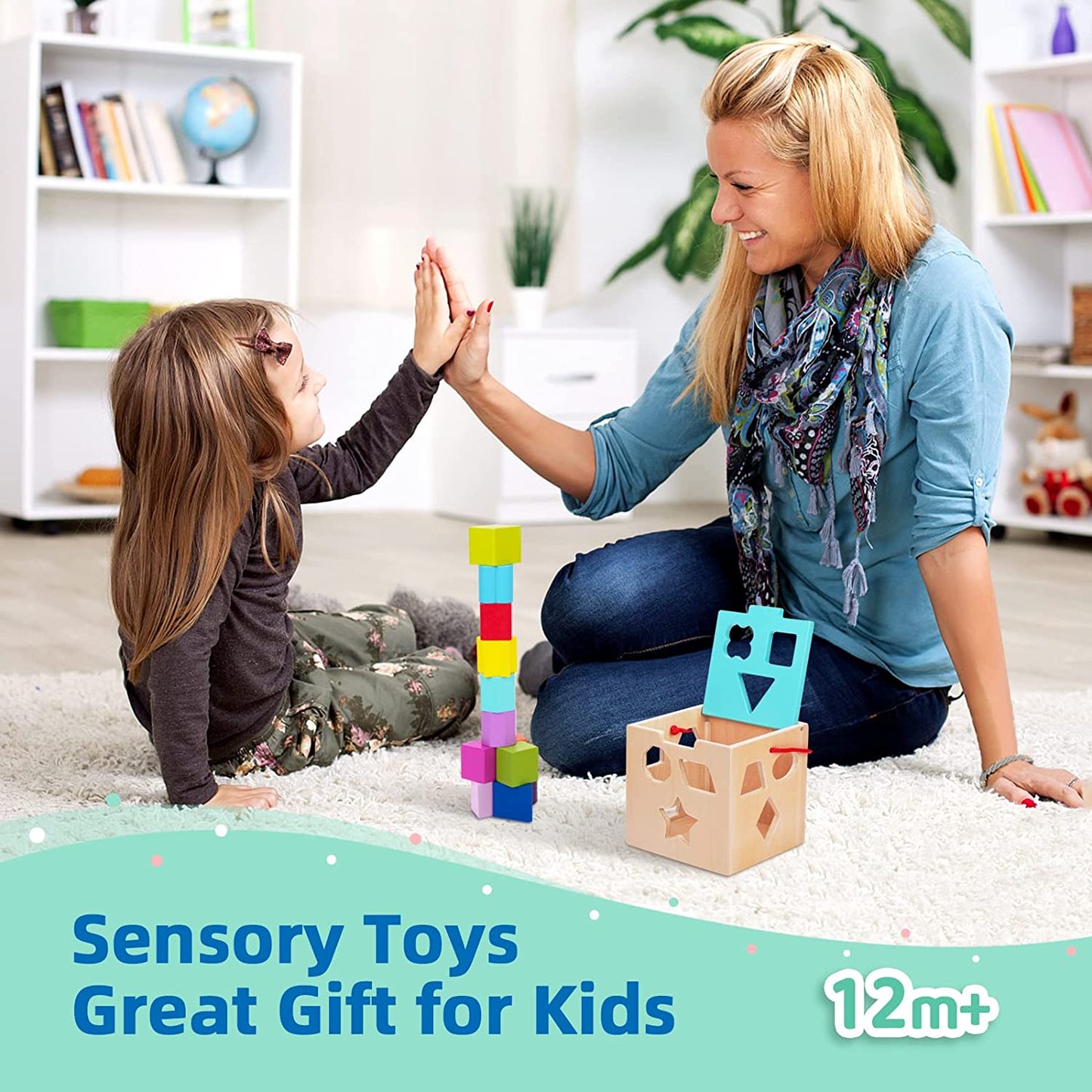 Tooky Toy Wooden Shape Sorter - 12 Pcs Cube