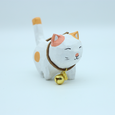 Hand Carved White Cat - 7cm