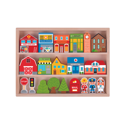 Town Play Set in Wooden Case