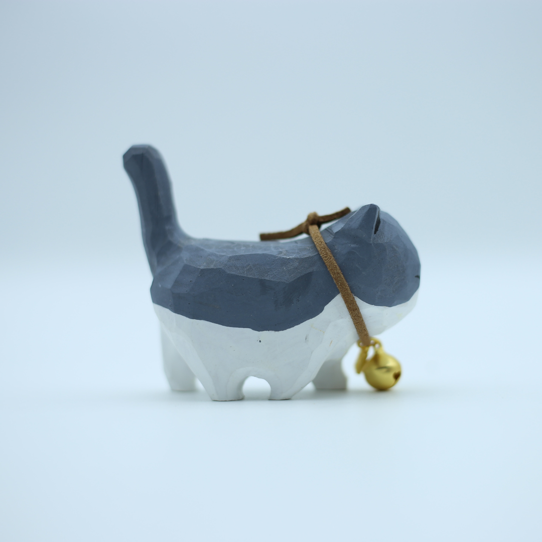 Hand Carved Grey Cat - 7cm