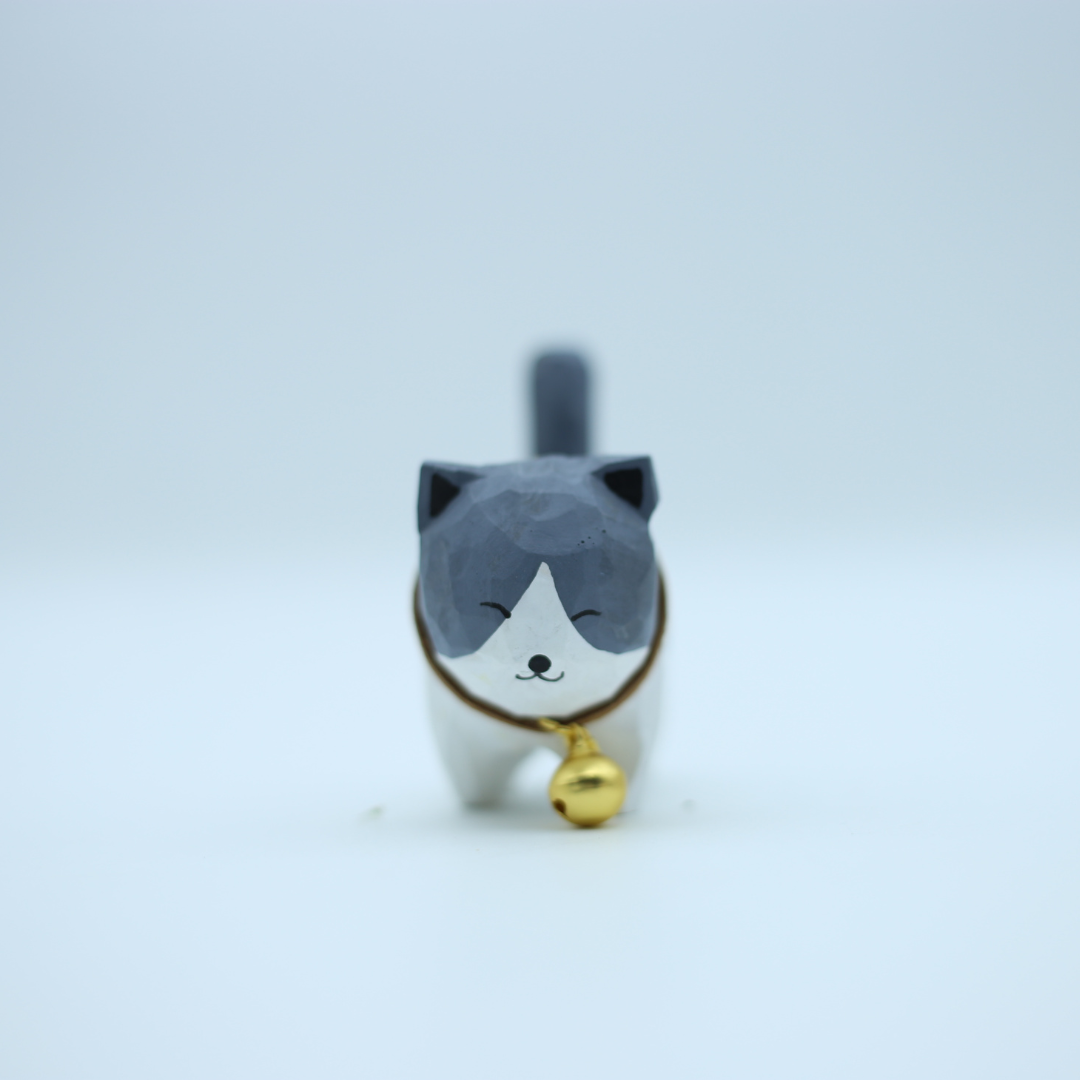 Hand Carved Grey Cat - 7cm