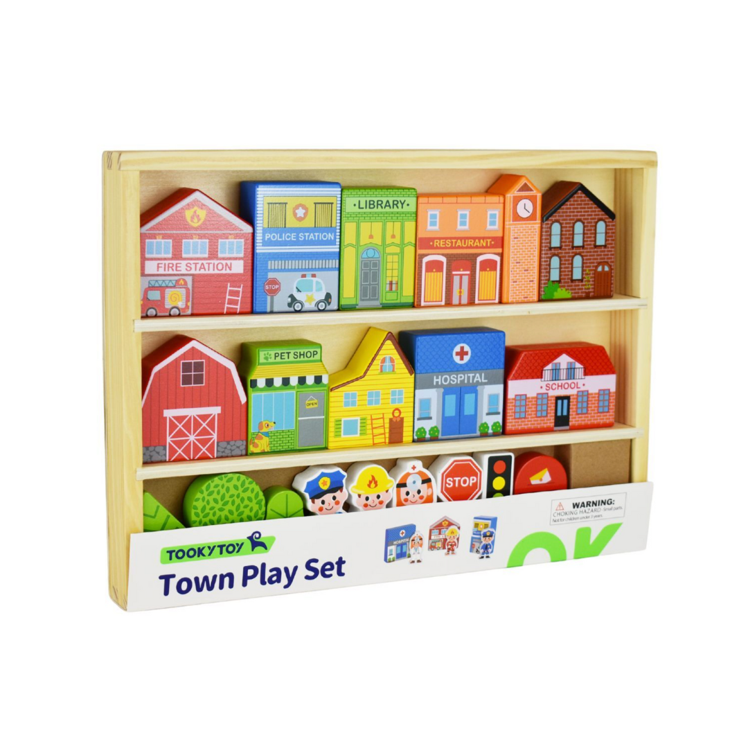 Town Play Set in Wooden Case