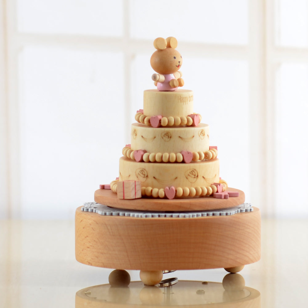 Wooden Music Box - Rotating Birthday Cake