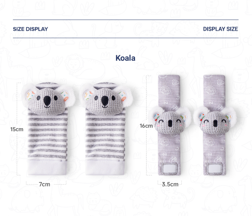Jollybaby Newborn Wrist Rattles Foot Finder Toys 4 Pcs Gift Set -Koala