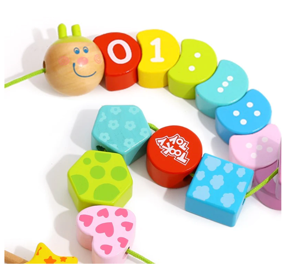 Tooky Toy Wooden Lacing Caterpillar | Lacing number beads