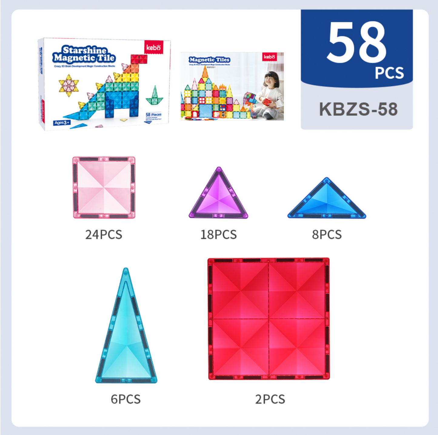 58 Pcs Magnetic Tiles - Free 25psc