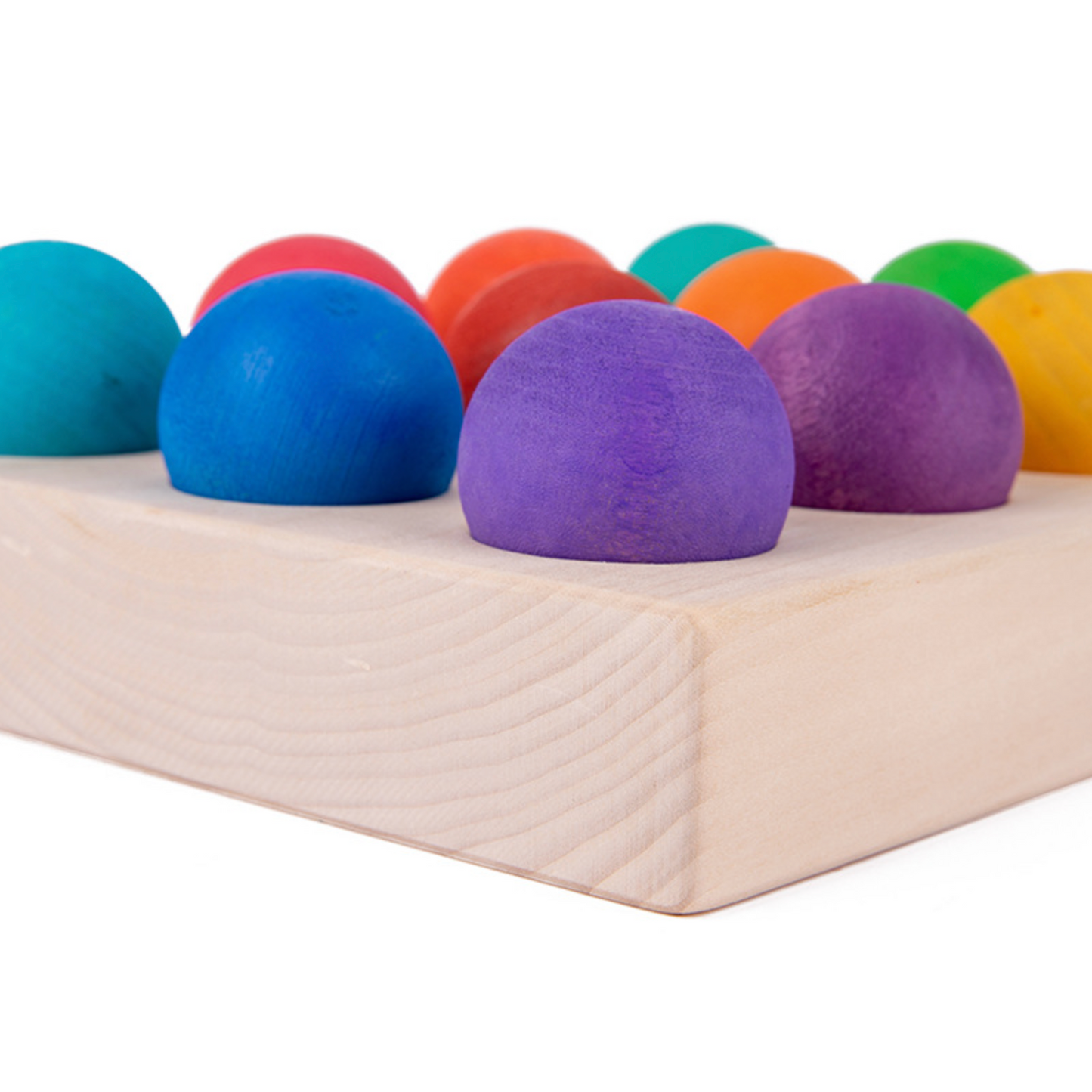 Prism Play 12 Pcs Rainbow Wooden Balls with Sorting Tray & Storage Bag