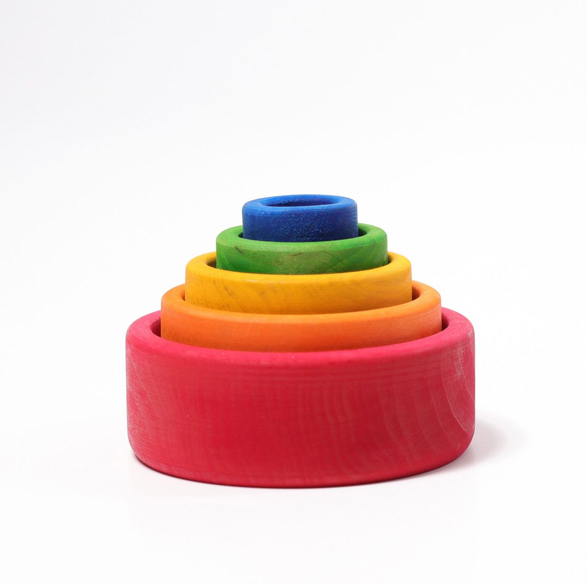 Rainbow Coloured Wooden Stacking Bowls - Red