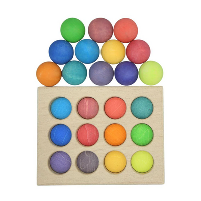 Prism Play 12-Piece Rainbow Wooden Sorting Balls Set with Tray & Storage Bag