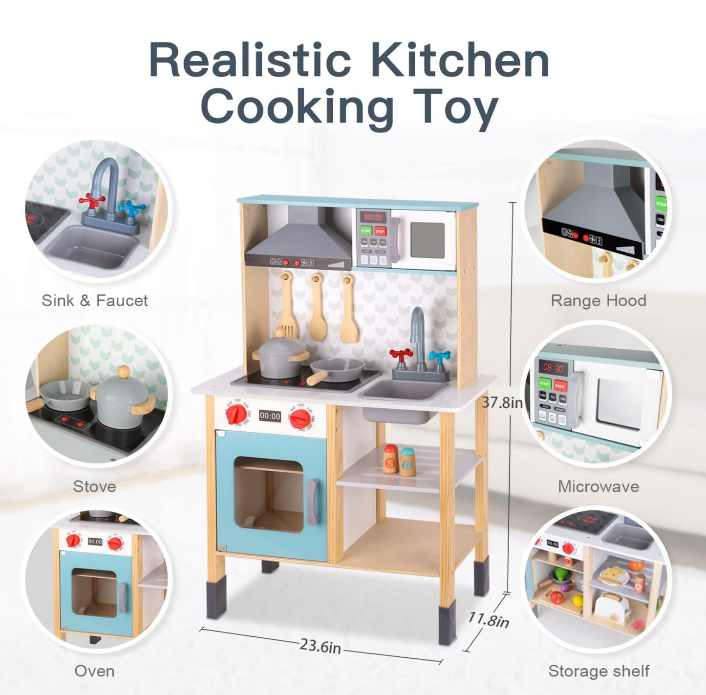 Tooky Toy Wooden Kitchen Toddler Kitchen Playset